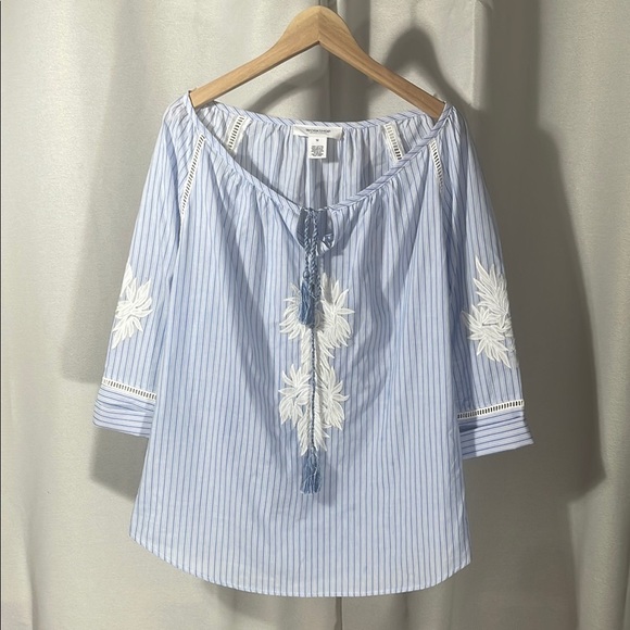 Workshop Republic Clothing Blue with White embroidery, Tie Front Blouse - Picture 1 of 5